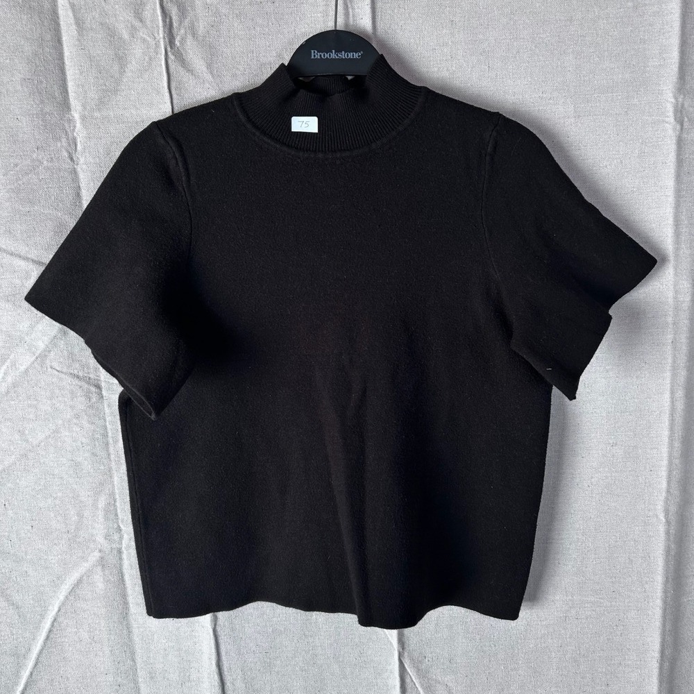 Anthropologie Moth Black Mock Neck Short Sleeve Cashmere Blend Sweater Small